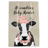 水彩牛ファームフローラクラウン女の子ベビーシャワー ミディアムペーパーバッグ (裏面)