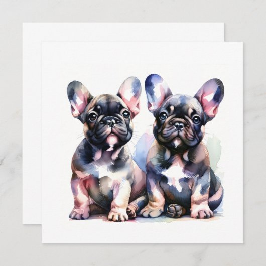 水彩牛フランスの犬のかわいい子犬 サンキューカード (正面/裏面)