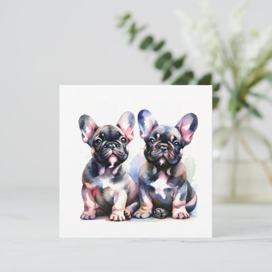 水彩牛フランスの犬のかわいい子犬 サンキューカード (スタンド正面)