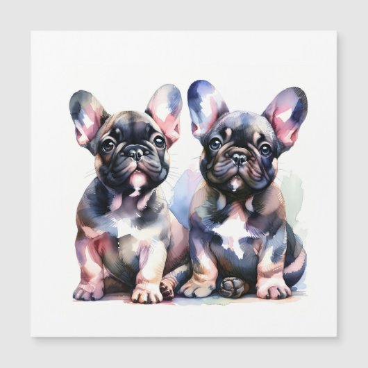 水彩牛フランスの犬のかわいい子犬 マグネット招待状 (正面)