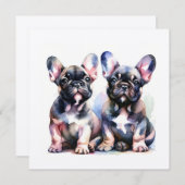 水彩牛フランスの犬のかわいい子犬 招待状 (正面/裏面)