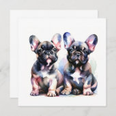 水彩牛フランスの犬のかわいい子犬 招待状 (正面/裏面)