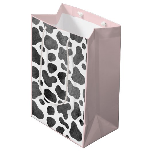 水彩牛プリントピンク中抱き枕 ミディアムペーパーバッグ (正面アングル)