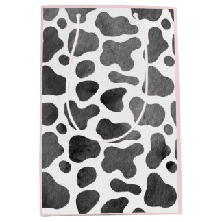 水彩牛プリントピンク中抱き枕 ミディアムペーパーバッグ