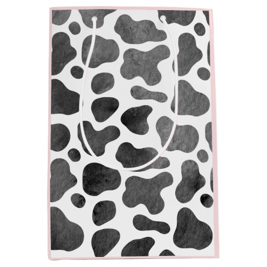 水彩牛プリントピンク中抱き枕 ミディアムペーパーバッグ (正面)