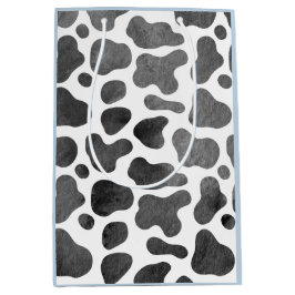 水彩牛プリント青 ミディアムペーパーバッグ