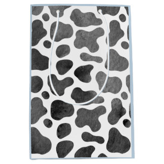 水彩牛プリント青 ミディアムペーパーバッグ