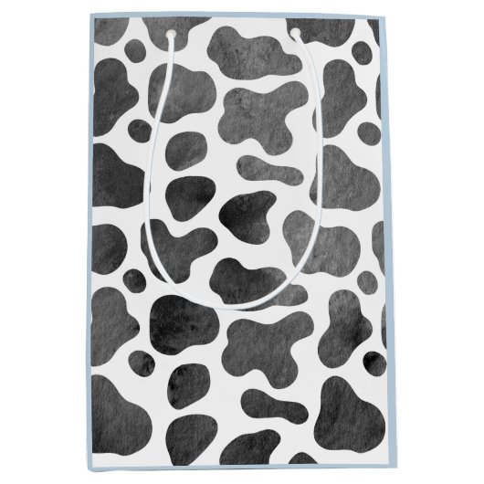 水彩牛プリント青 ミディアムペーパーバッグ (正面)