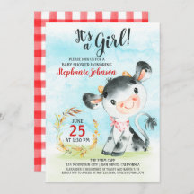 水彩牛ベイビーシャワー農場招待状