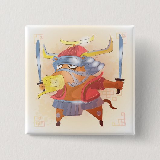 水彩牛年武士 缶バッジ (正面)