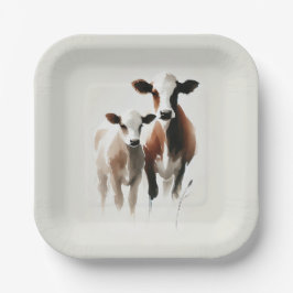 水彩牛 ミニマル ラスティック ウェディング ペーパープレート