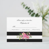 水彩牡丹とウェディングストライプRSVPカード 出欠カード (スタンド正面)