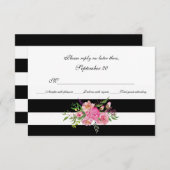 水彩牡丹とウェディングストライプRSVPカード 出欠カード (正面/裏面)