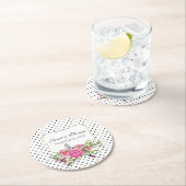 水彩牡丹とドットの結婚紙コースター ラウンドペーパーコースター (インサイチュ)