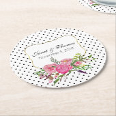 水彩牡丹とドットの結婚紙コースター ラウンドペーパーコースター (アングル)