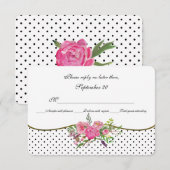 水彩牡丹とドット結婚式RSVPカード 出欠カード (正面/裏面)