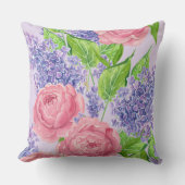 水彩牡丹とライラック クッション (正面)