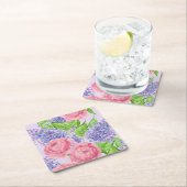 水彩牡丹とライラック スクエアペーパーコースター (インサイチュ)