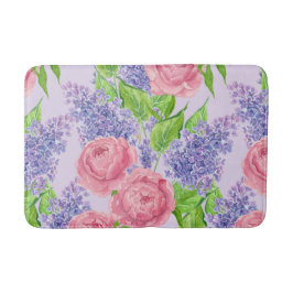 水彩牡丹とライラック バスマット