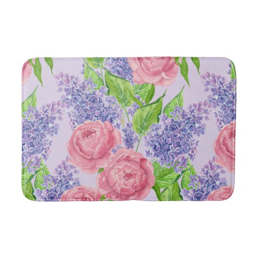 水彩牡丹とライラック バスマット (正面)