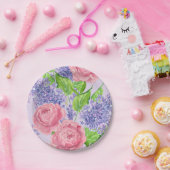 水彩牡丹とライラック ペーパープレート (パーティー)