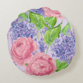 水彩牡丹とライラック ラウンドクッション (裏面)
