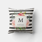 水彩牡丹と白黒ストライプ牡丹 クッション (裏面)