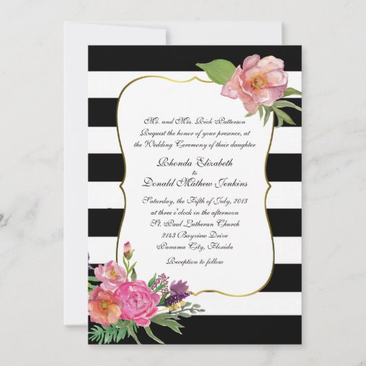 水彩牡丹と線毛結婚式招待状 招待状 (正面)