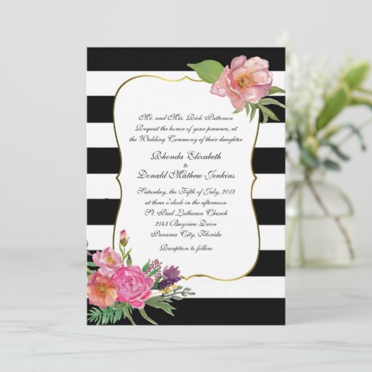 水彩牡丹と線毛結婚式招待状 招待状 (スタンド正面)