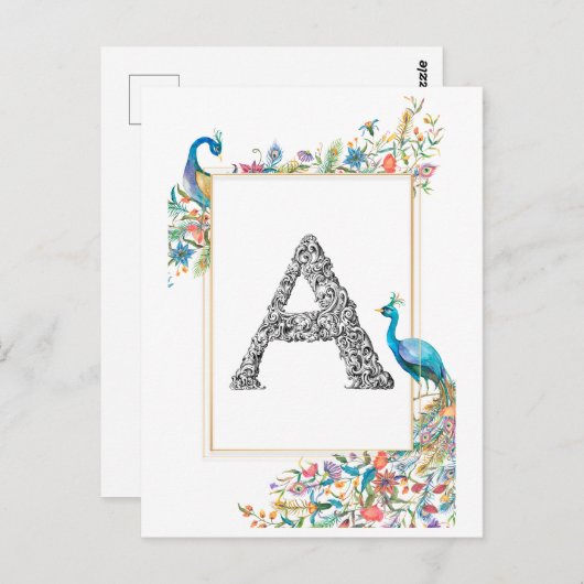 水彩牡丹と花を使用したフレーム – A ポストカード (正面/裏面)