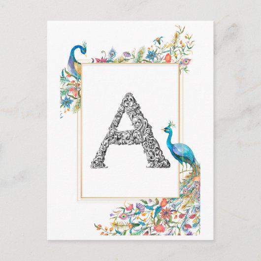 水彩牡丹と花を使用したフレーム – A ポストカード (正面)