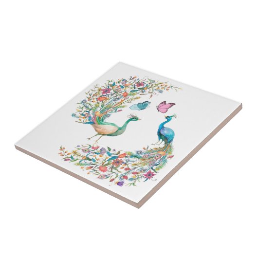 水彩牡丹と蝶 タイル (側面)