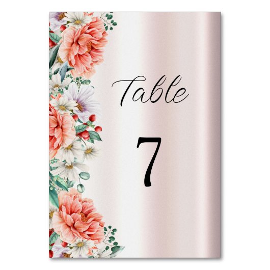水彩牡丹の花のテーブル番号 テーブルナンバー (裏面)