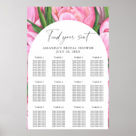 水彩牡丹の花の座席表 ポスター