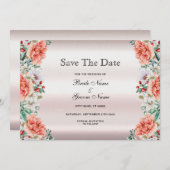 水彩牡丹の花の日付保存 セーブザデート (正面/裏面)