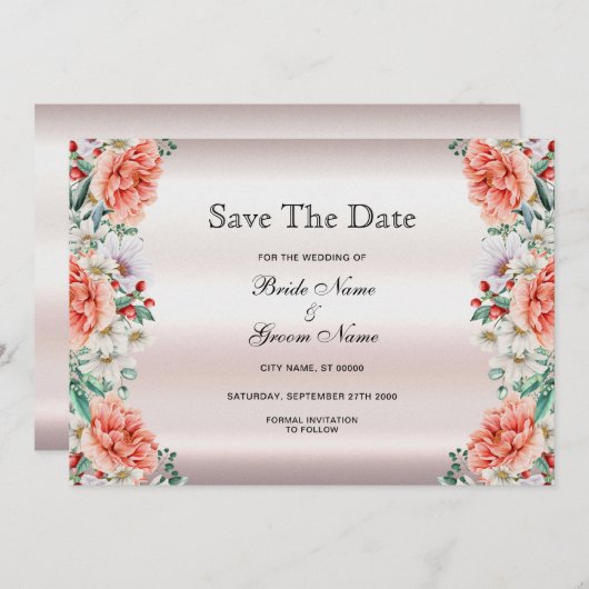 水彩牡丹の花の日付保存 セーブザデート (正面/裏面)