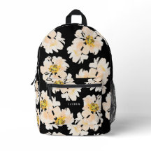 水彩牡丹の花を黒い花柄に