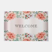 水彩牡丹の花模様 ドアマット (正面)