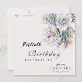 水彩牡丹の花ANY誕生日パーティー 招待状 (正面)