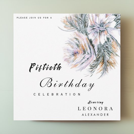 水彩牡丹の花ANY誕生日パーティー 招待状