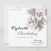 水彩牡丹の花ANY誕生日パーティー 招待状 (正面)