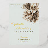 水彩牡丹の花ANY誕生日パーティー 箔招待状 (正面)