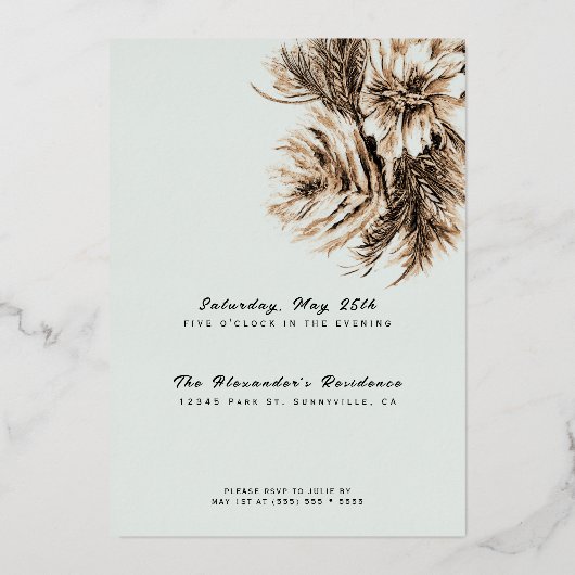 水彩牡丹の花ANY誕生日パーティー 箔招待状 (裏面)