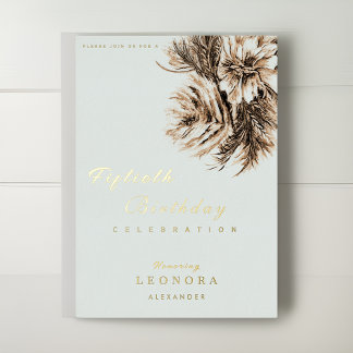 水彩牡丹の花ANY誕生日パーティー 箔招待状