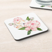 水彩牡丹を柔らかい色の陶器 コースター (左側)