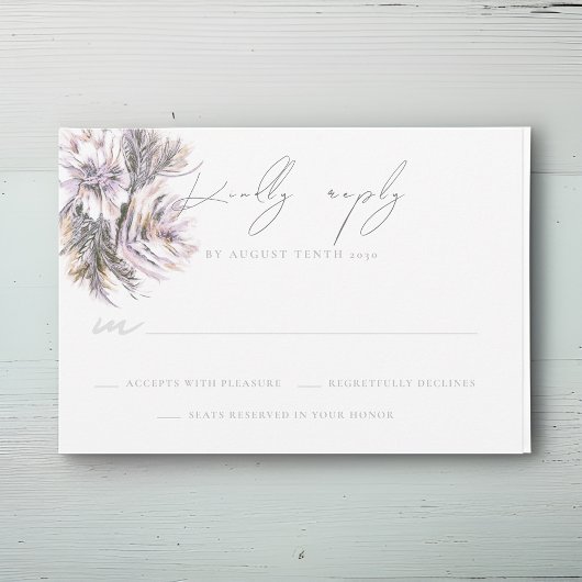 水彩牡丹ウェディングRSVPレスポンスカード 出欠カード