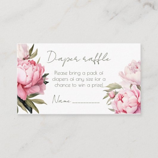 水彩牡丹エレガントおむつラッフルチケット エンクロージャーカード (正面)