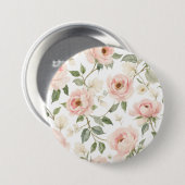 水彩牡丹エレガントとバラ花柄 缶バッジ (正面&裏面)