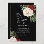 水彩牡丹カスタマイズ可能な黒結婚の木 招待状 (正面/裏面)
