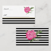 水彩牡丹ストライプと結婚護衛カード プレイスカード (正面/裏面)